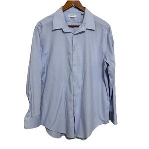 Calvin Klein Blue Dress Shirt Infinite Non Iron Slim Fit Stretch 17 32/33 Sz Lg